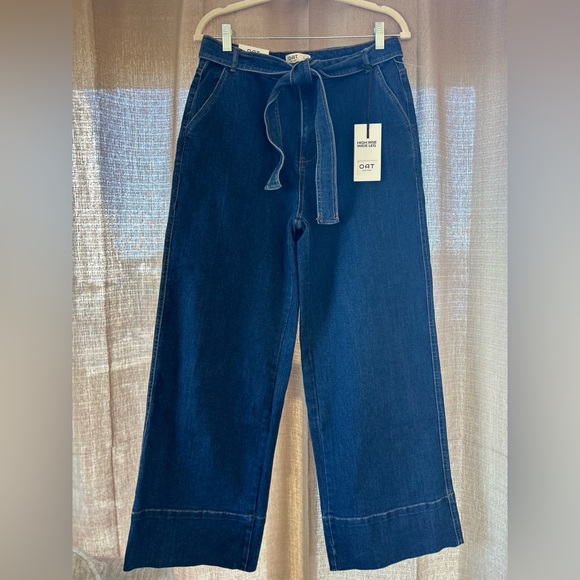 Oat New York Wide-Leg Blue Denim Tie Pants size 8/29 NWT - Picture 2 of 10